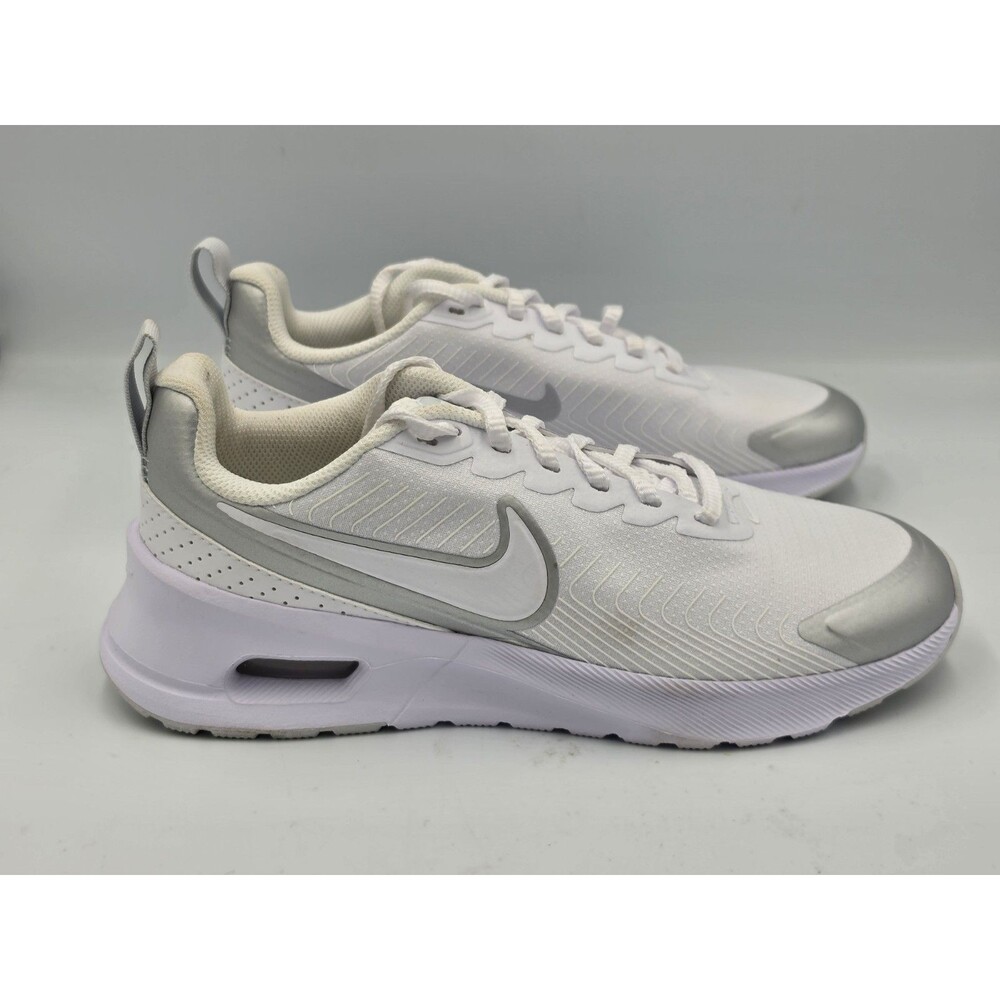 Nike Air Max Nuaxis Women’s 7.5 White Silver Running Gym Shoes Sneakers